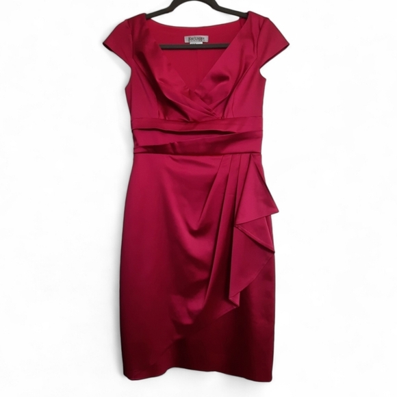 Kay Unger Dresses & Skirts - KAY UNGER NEW YORK Fuchsia Midi Sheath Satin Dress Cocktail Party Formal Pink 2